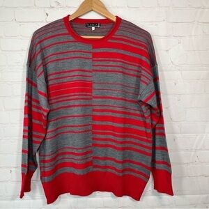 Kris Cassia Sweater Womens Size XL Red Gray Striped Wool Blend Top